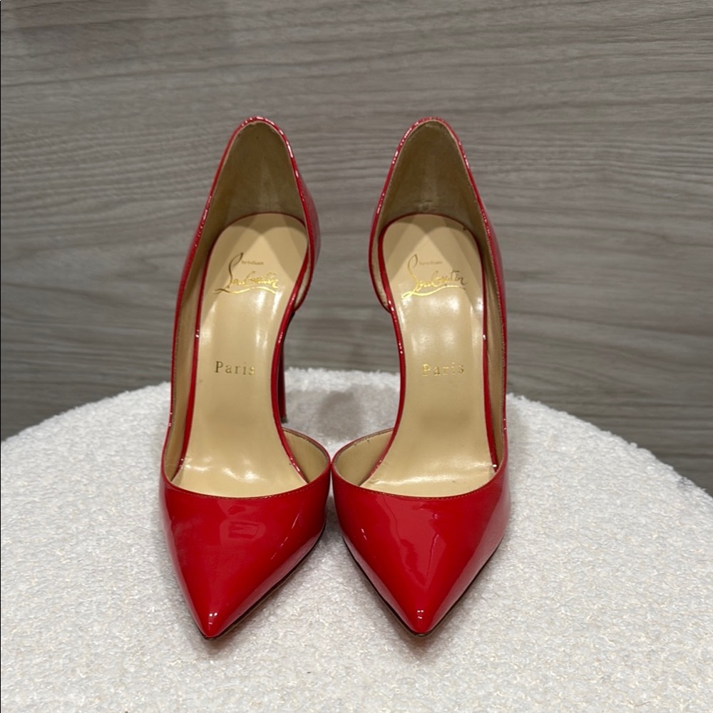 Christian Louboutin Red Patent Leather Pointed-Toe Pumps